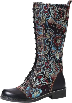 Extra Wide Calf Boots for Women Brown Black Knee High Boots for Women Low Heel Pointed Toe Black Western Boots Women Square Extra Wide Leg Cowgirl Boots Women Womens Black and White Cowboy Boot