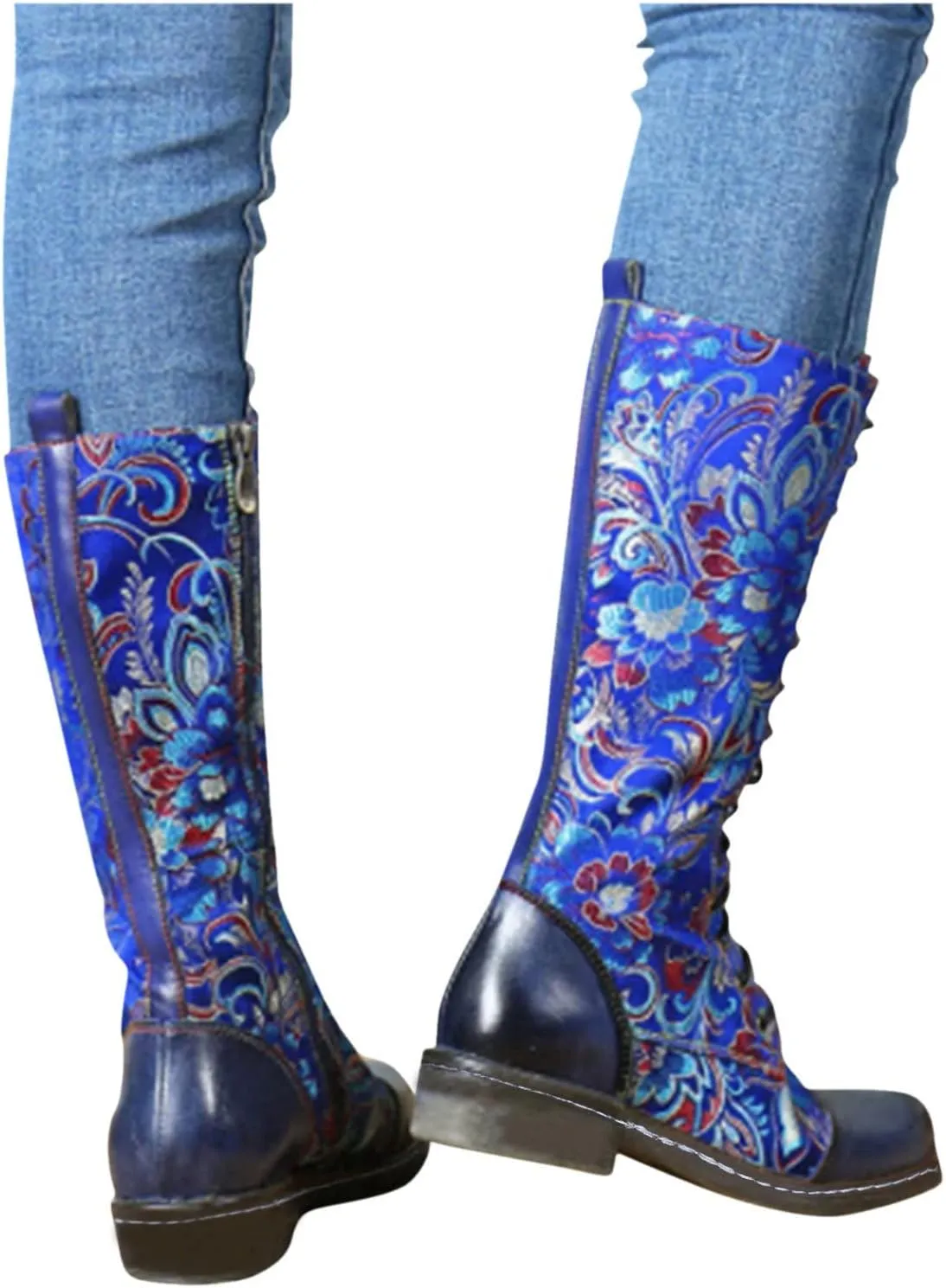 Extra Wide Calf Boots for Women Brown Black Knee High Boots for Women Low Heel Pointed Toe Black Western Boots Women Square Extra Wide Leg Cowgirl Boots Women Womens Black and White Cowboy Boot