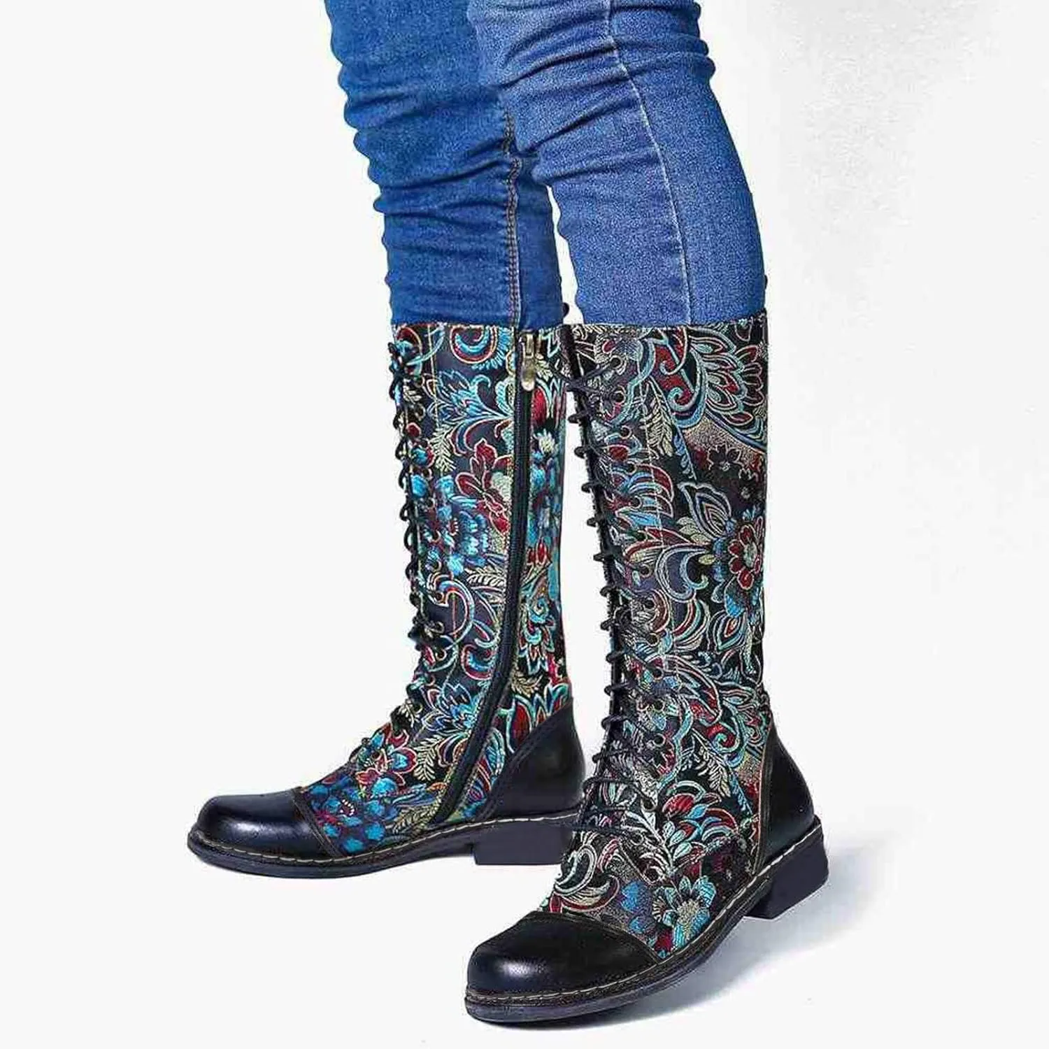 Extra Wide Calf Boots for Women Brown Black Knee High Boots for Women Low Heel Pointed Toe Black Western Boots Women Square Extra Wide Leg Cowgirl Boots Women Womens Black and White Cowboy Boot