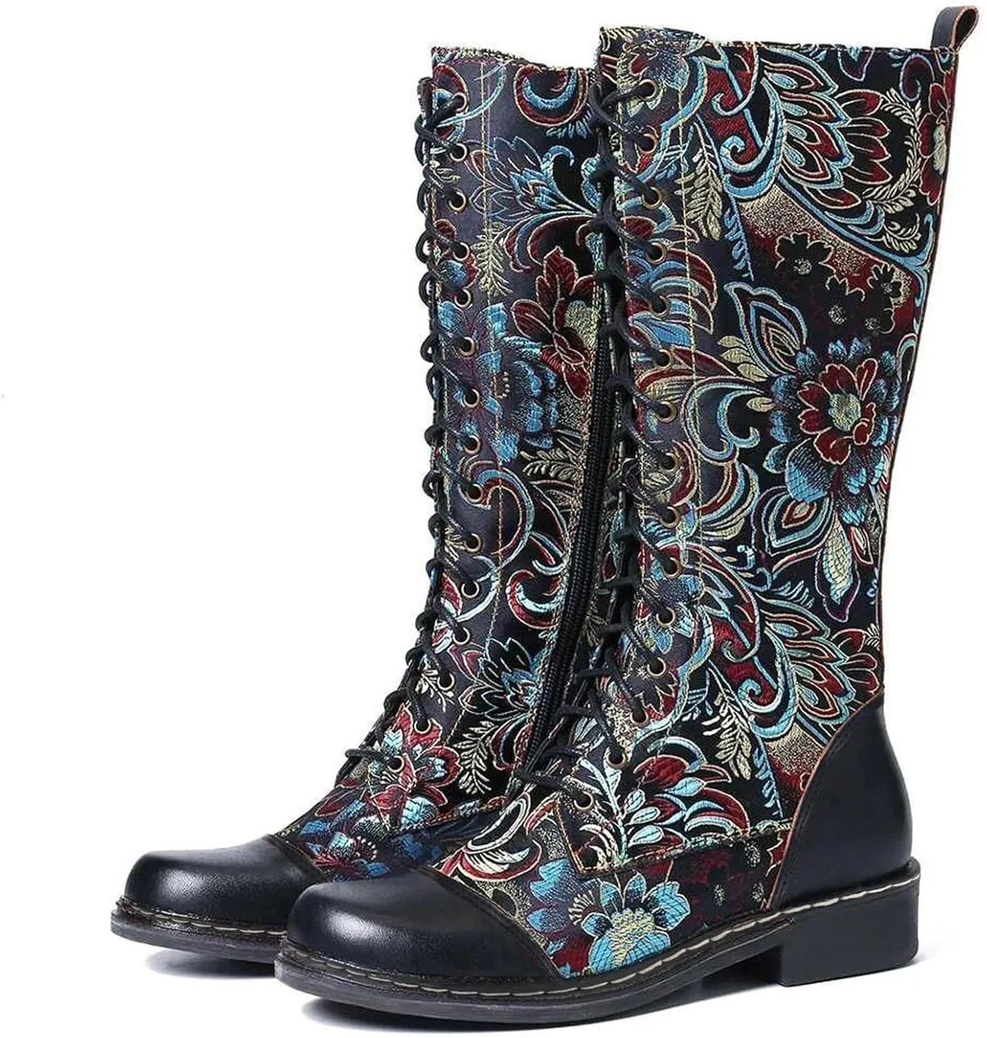 Extra Wide Calf Boots for Women Brown Black Knee High Boots for Women Low Heel Pointed Toe Black Western Boots Women Square Extra Wide Leg Cowgirl Boots Women Womens Black and White Cowboy Boot