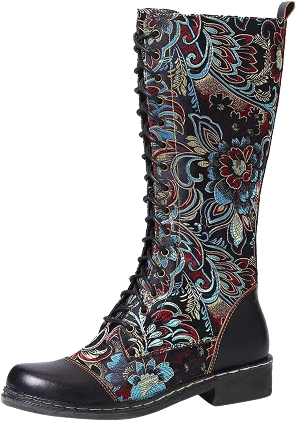 Extra Wide Calf Boots for Women Brown Black Knee High Boots for Women Low Heel Pointed Toe Black Western Boots Women Square Extra Wide Leg Cowgirl Boots Women Womens Black and White Cowboy Boot