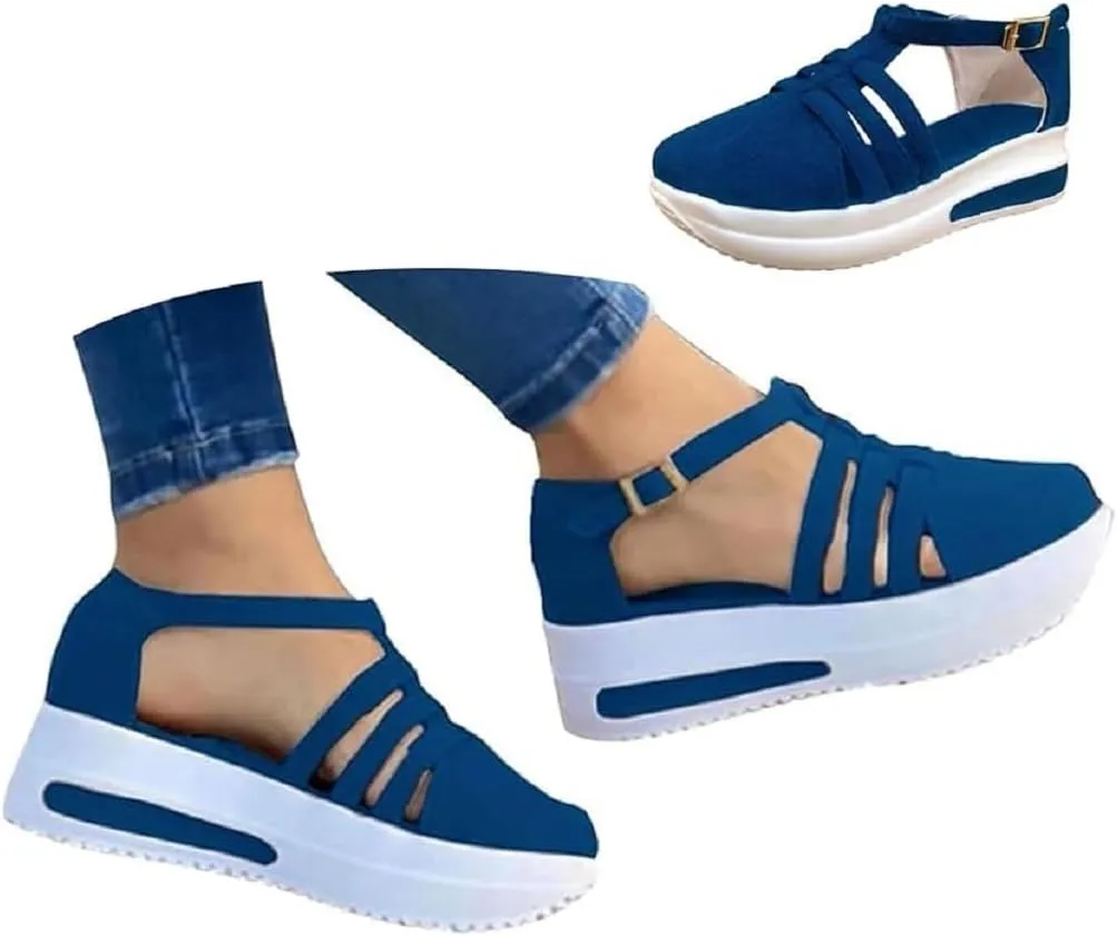 Fanyil Women's Comfy Orthotic Sandals, Fanyil Womens Sandals, Women Closed Toe Platform Wedges Slip On Walking Shoes