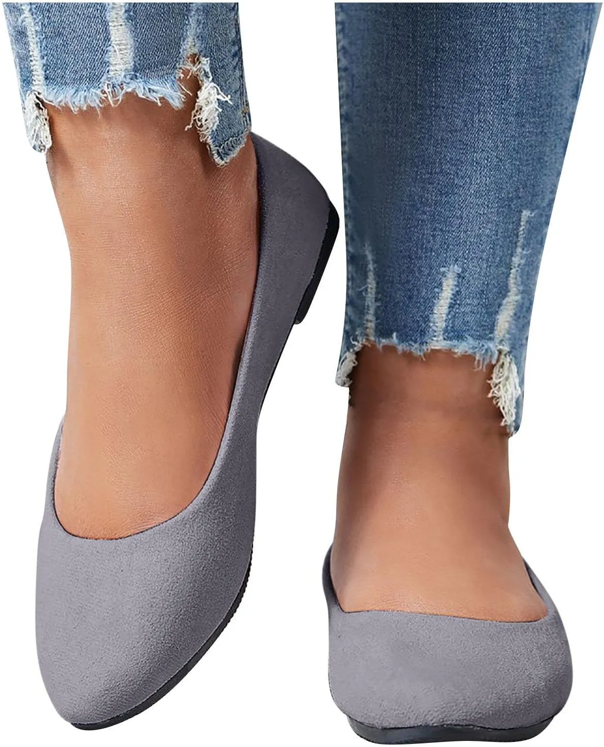 Flat Shoes for Women Comfortable Slip On Walking Ballerina Shoe Ladies Pointed-Toe Ballet Flats Suede Shallow Single-Shoes