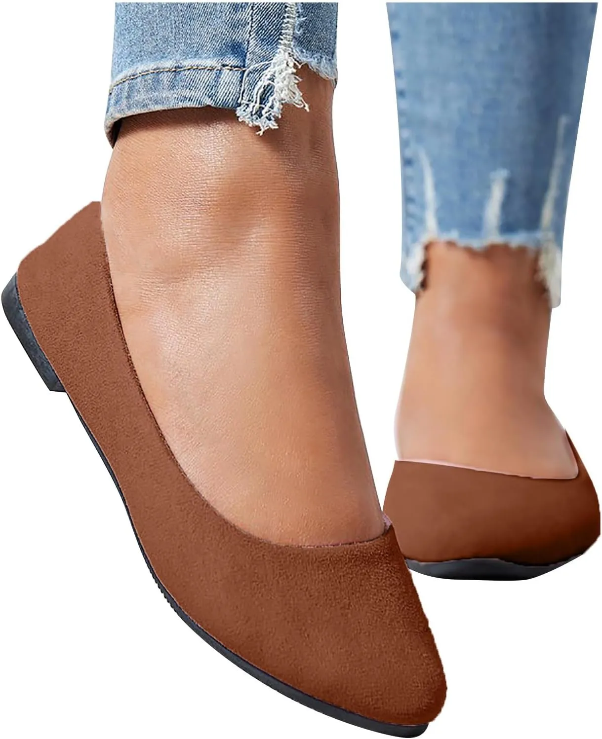 Flat Shoes for Women Comfortable Slip On Walking Ballerina Shoe Ladies Pointed-Toe Ballet Flats Suede Shallow Single-Shoes