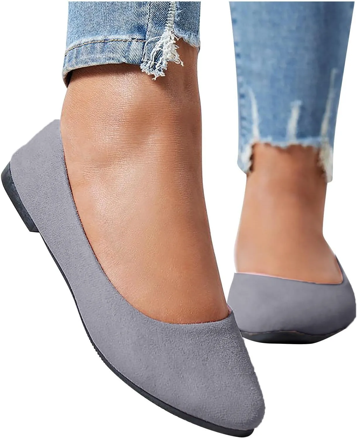 Flat Shoes for Women Comfortable Slip On Walking Ballerina Shoe Ladies Pointed-Toe Ballet Flats Suede Shallow Single-Shoes