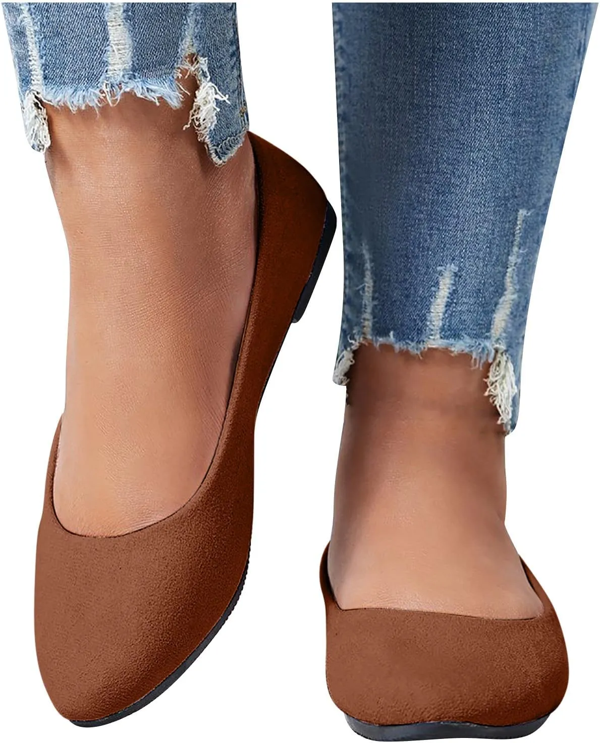 Flat Shoes for Women Comfortable Slip On Walking Ballerina Shoe Ladies Pointed-Toe Ballet Flats Suede Shallow Single-Shoes