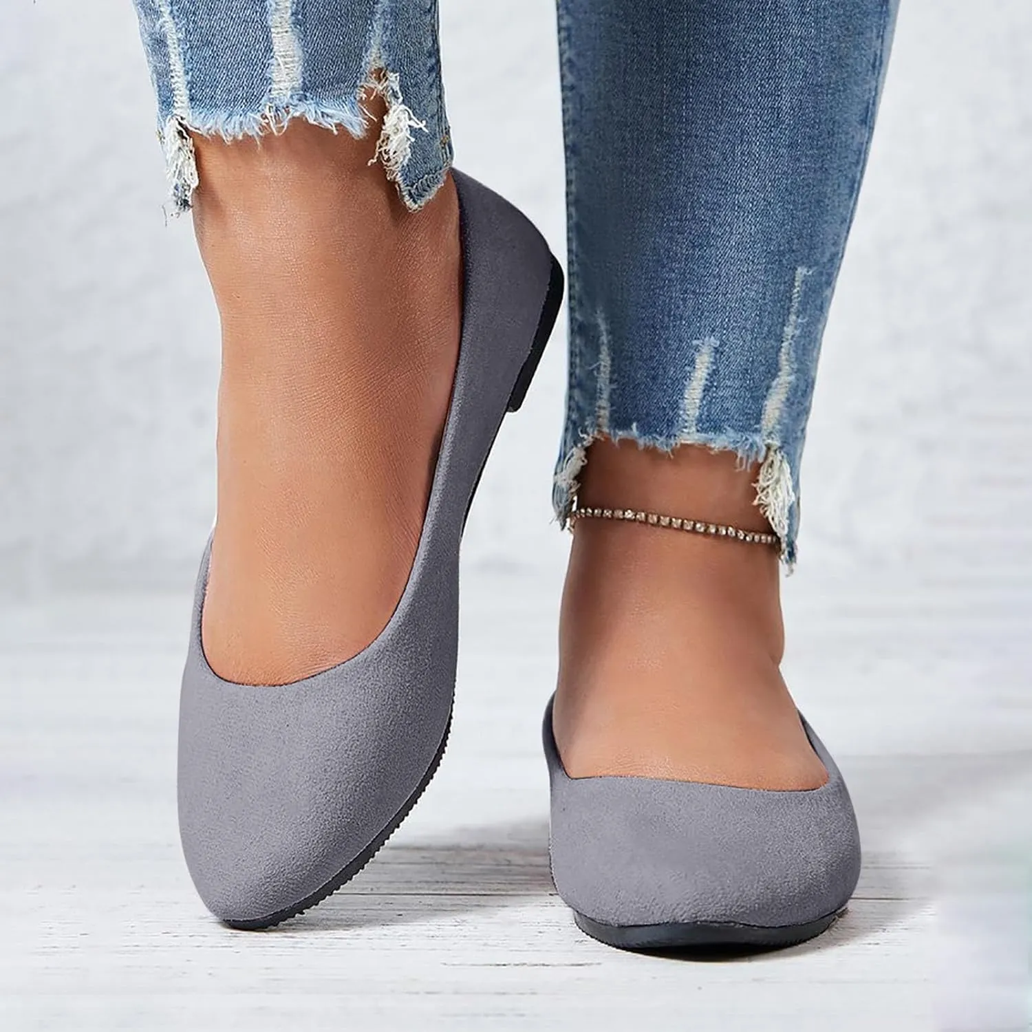 Flat Shoes for Women Comfortable Slip On Walking Ballerina Shoe Ladies Pointed-Toe Ballet Flats Suede Shallow Single-Shoes