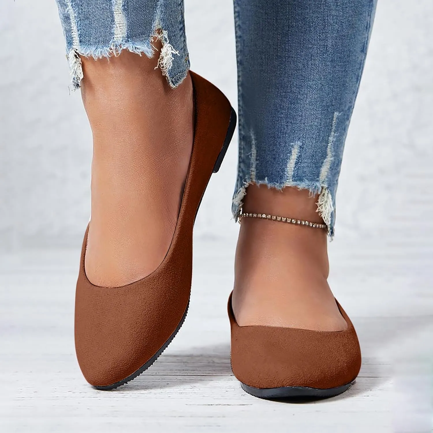 Flat Shoes for Women Comfortable Slip On Walking Ballerina Shoe Ladies Pointed-Toe Ballet Flats Suede Shallow Single-Shoes