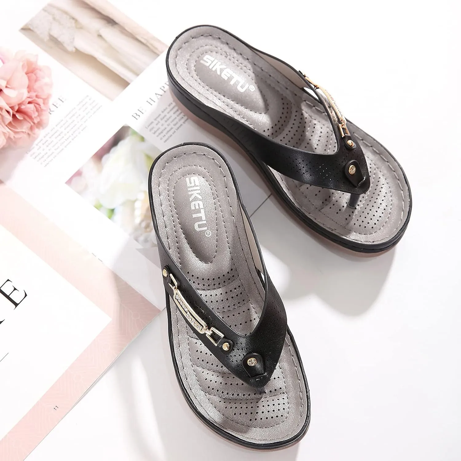 Flip Flops for Women with Arch Support Slip On Lightweight Athletic Thong Sandals Breathable Slip On Slippers