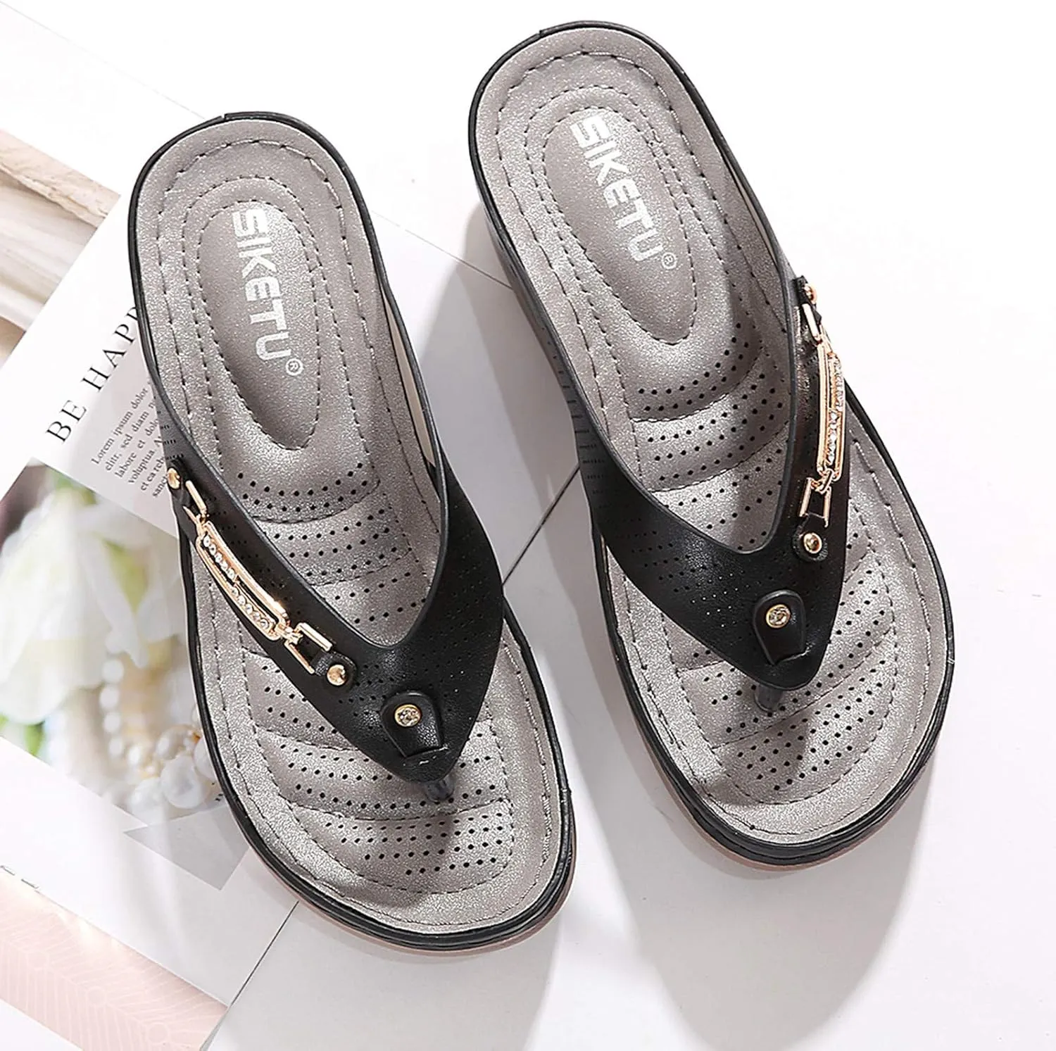 Flip Flops for Women with Arch Support Slip On Lightweight Athletic Thong Sandals Breathable Slip On Slippers