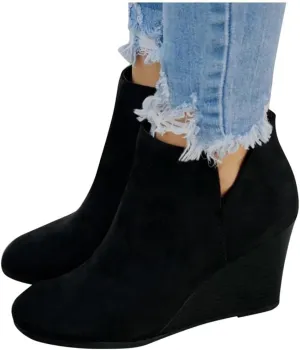 Gibobby Ankle Boot for Women Low Heel Womens Cowboy Boots Pointed Toe Faux Stacked Chunky Heels V Cut Zipper Booties