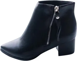 Gibobby Booties for Women with Heel and Buckle,Ankle Boots Round Toe Faux Stacked Low Heel Side Zipper Winter Boots