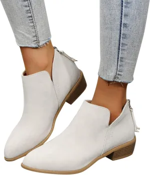 Gibobby Boots for Women Low Heel Retro V-Cut Short Warm Boots Closed Toe Low Heel Combat Western Shoes