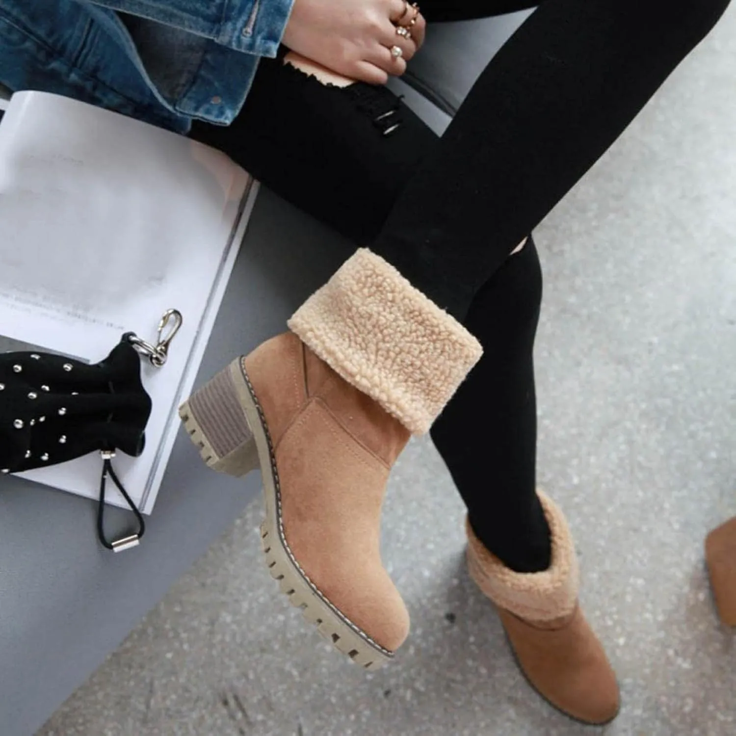 Gibobby Boots for Women Winter Snow Boots Fur Lined Warm Ankle Boots Slip On Waterproof Outdoor Booties Comfortable Shoes