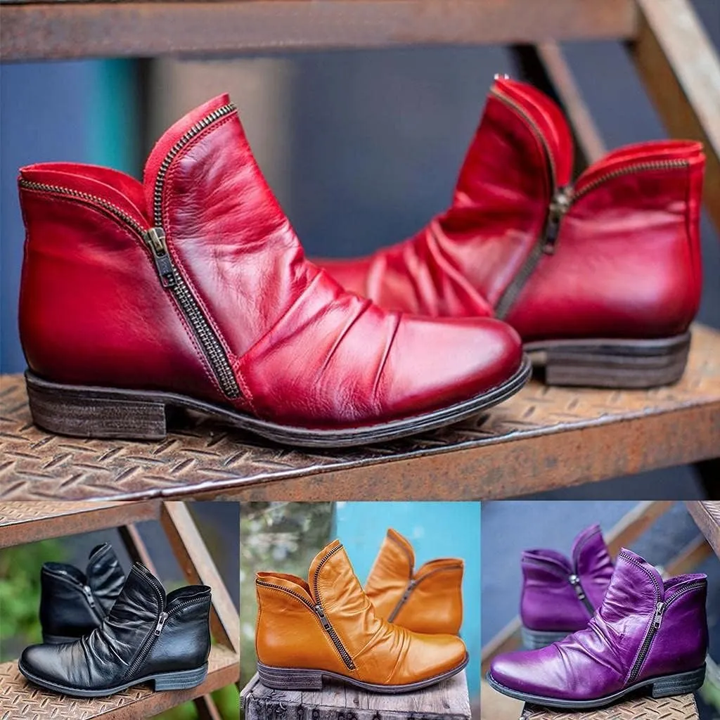 Gibobby Boots for Womens Low Heel Boots Pointed Toe Stacked Mid Heel Ankle Boots V Cut Back Zipper Booties