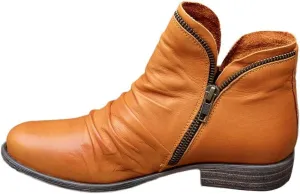 Gibobby Boots for Womens Low Heel Boots Pointed Toe Stacked Mid Heel Ankle Boots V Cut Back Zipper Booties