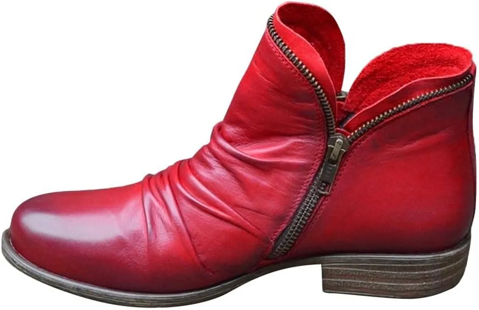 Gibobby Boots for Womens Low Heel Boots Pointed Toe Stacked Mid Heel Ankle Boots V Cut Back Zipper Booties