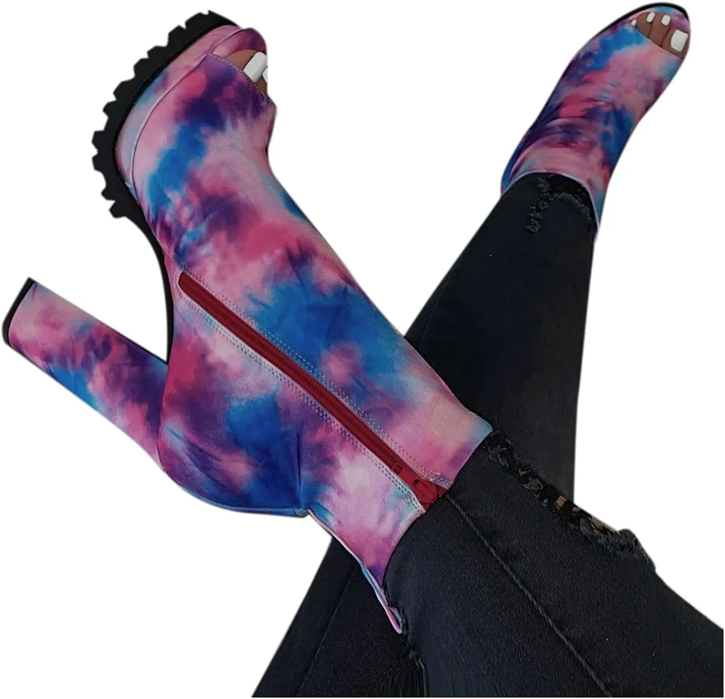 Gibobby Cowboy Boots for Women Round Toe Platform Boots Squared Heels Motorcycle Boots Lace Up Strap Party Ankle Boots 52