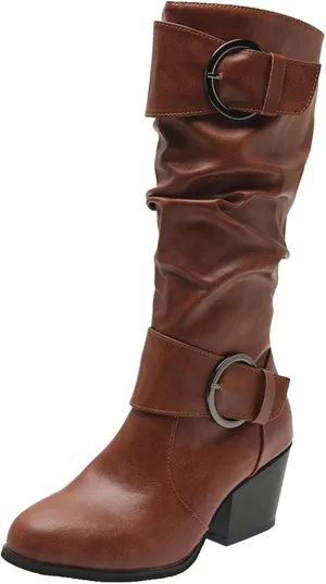 Gibobby Cowboy Boots for Women Square Toe Women Knee High Platform Boots Retro Ankle Boots Winter Short Boots 52