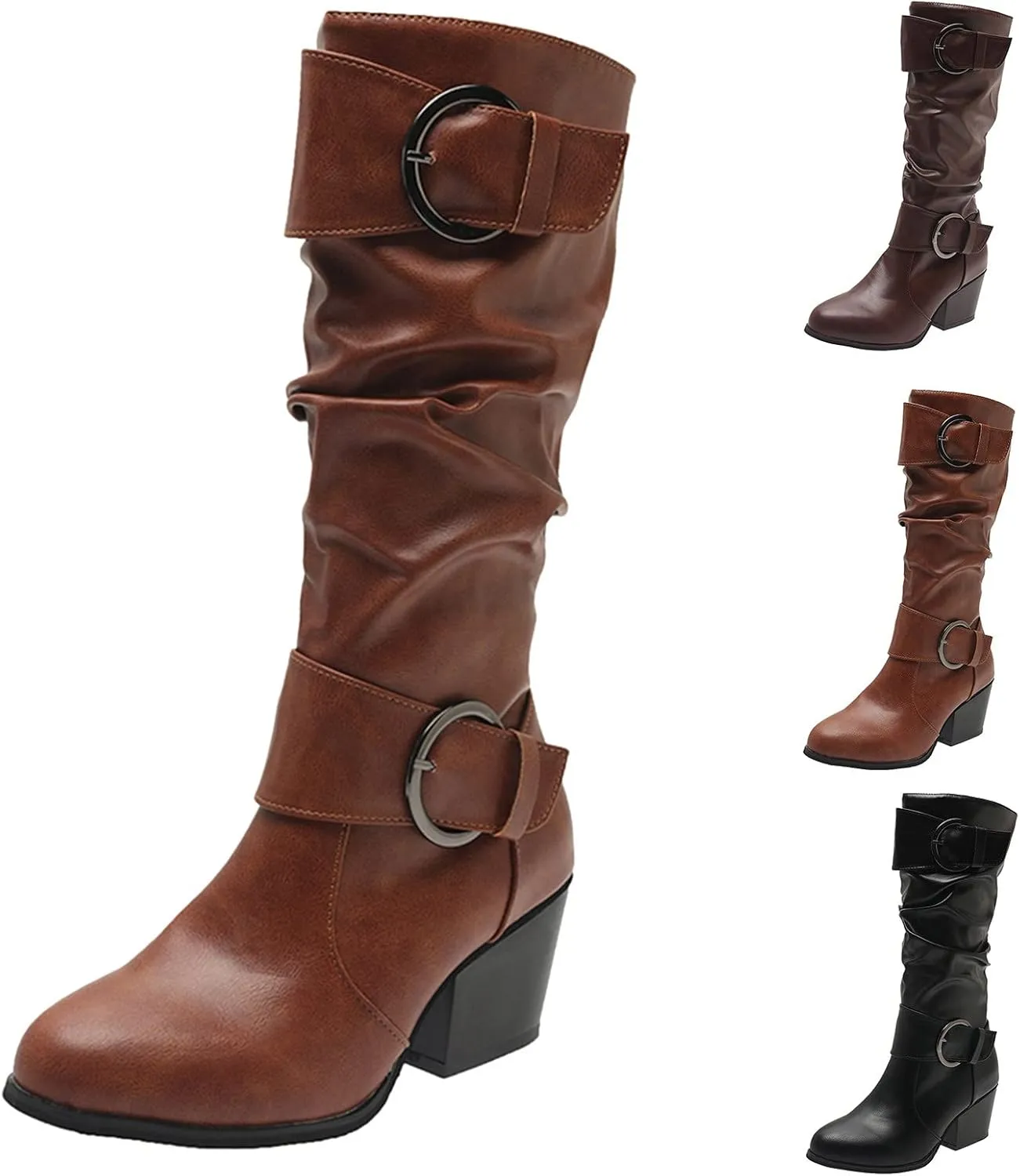 Gibobby Cowboy Boots for Women Square Toe Women Knee High Platform Boots Retro Ankle Boots Winter Short Boots 52