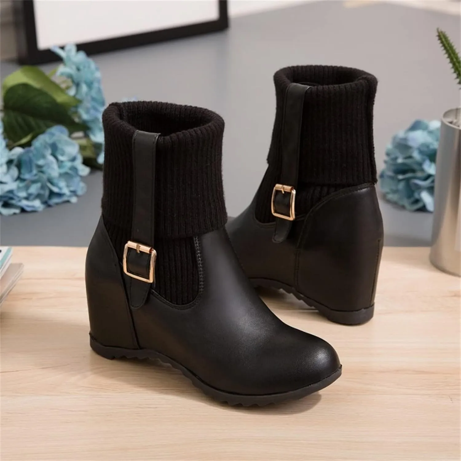 Gibobby Cowgirl Boots Women Wide Calf Cowgirl Fashion Slip On Western Leather Boots Square Toe Knee High Shoes 52