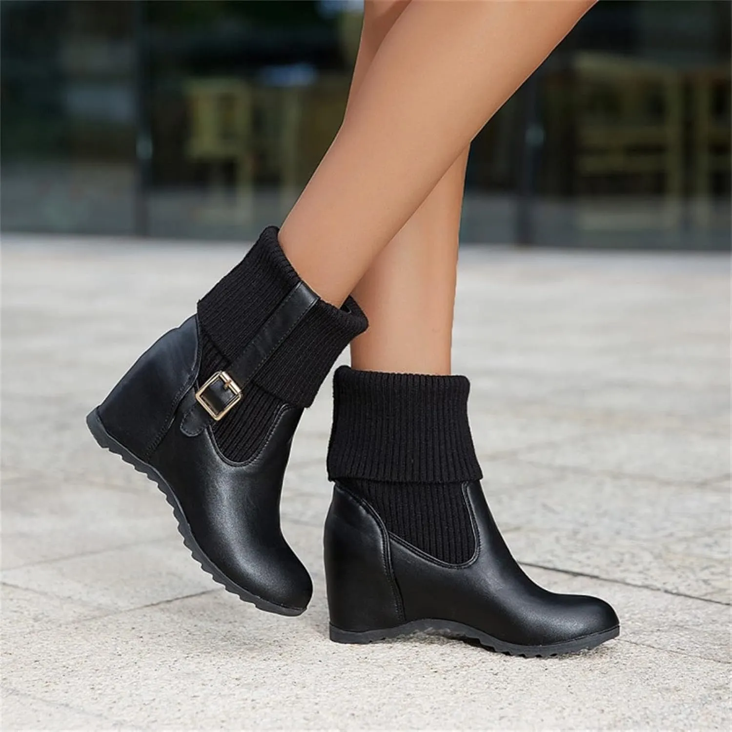 Gibobby Cowgirl Boots Women Wide Calf Cowgirl Fashion Slip On Western Leather Boots Square Toe Knee High Shoes 52