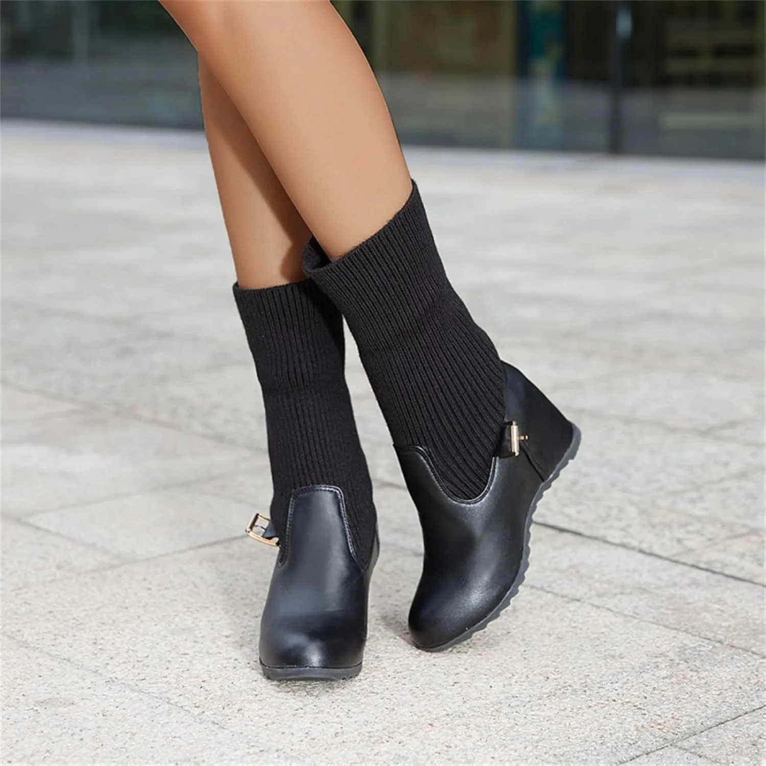 Gibobby Cowgirl Boots Women Wide Calf Cowgirl Fashion Slip On Western Leather Boots Square Toe Knee High Shoes 52