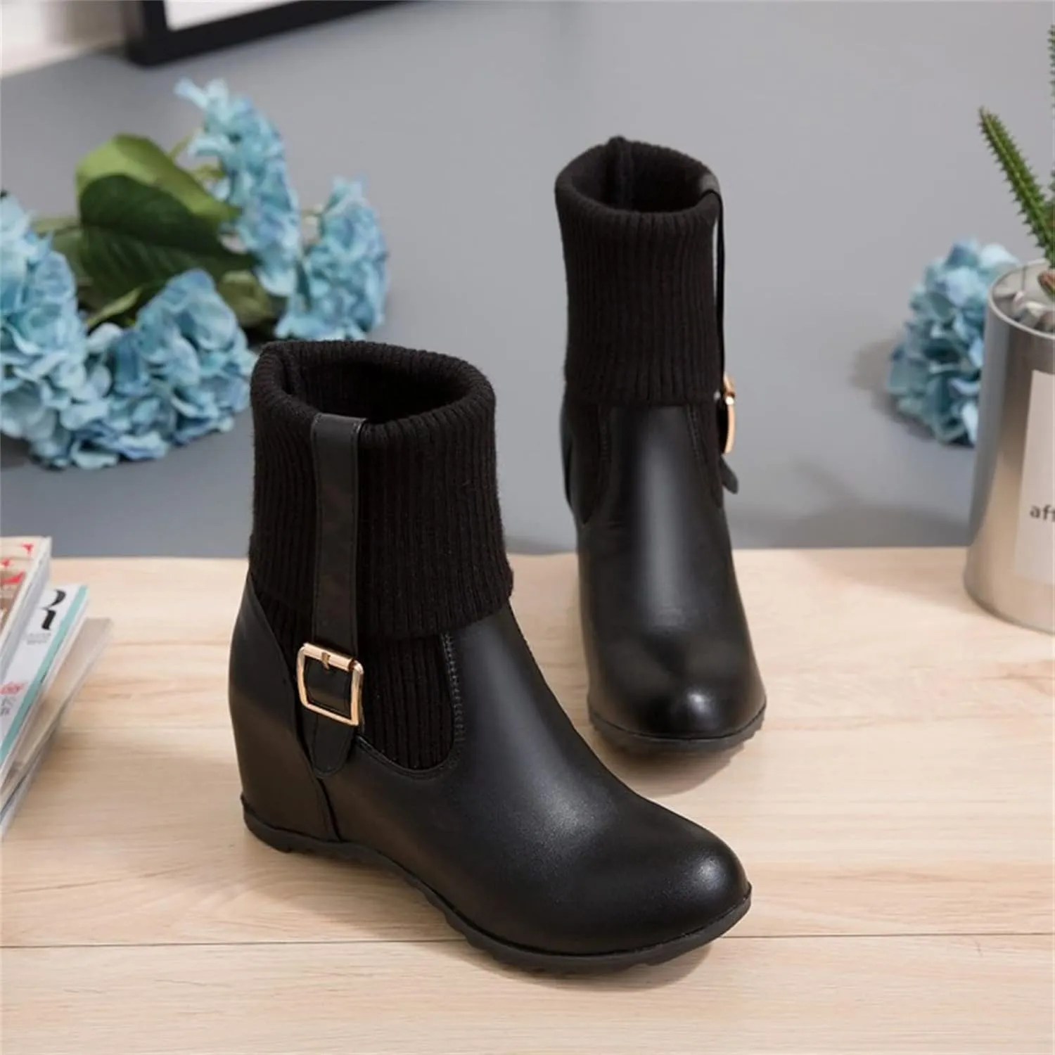 Gibobby Cowgirl Boots Women Wide Calf Cowgirl Fashion Slip On Western Leather Boots Square Toe Knee High Shoes 52