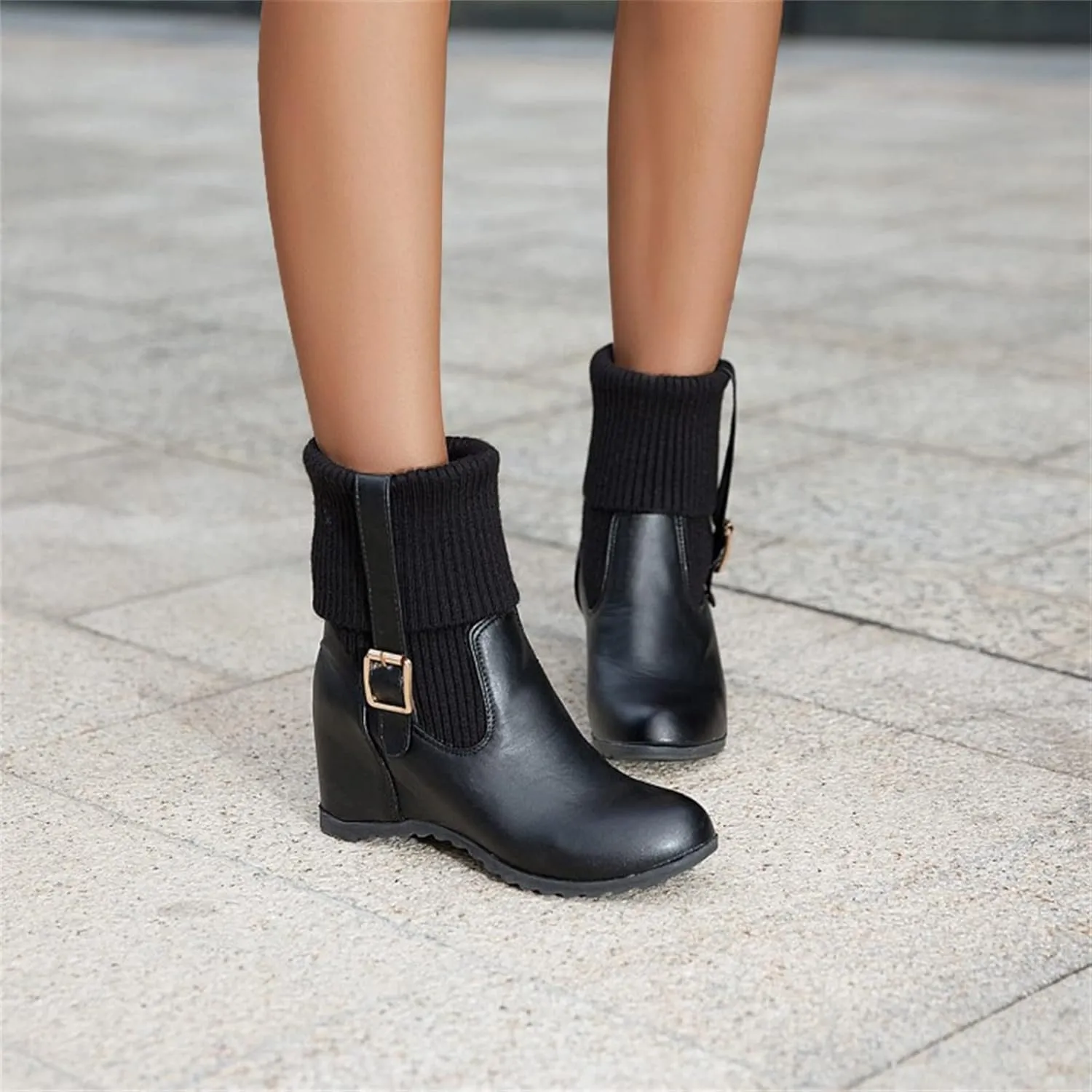 Gibobby Cowgirl Boots Women Wide Calf Cowgirl Fashion Slip On Western Leather Boots Square Toe Knee High Shoes 52