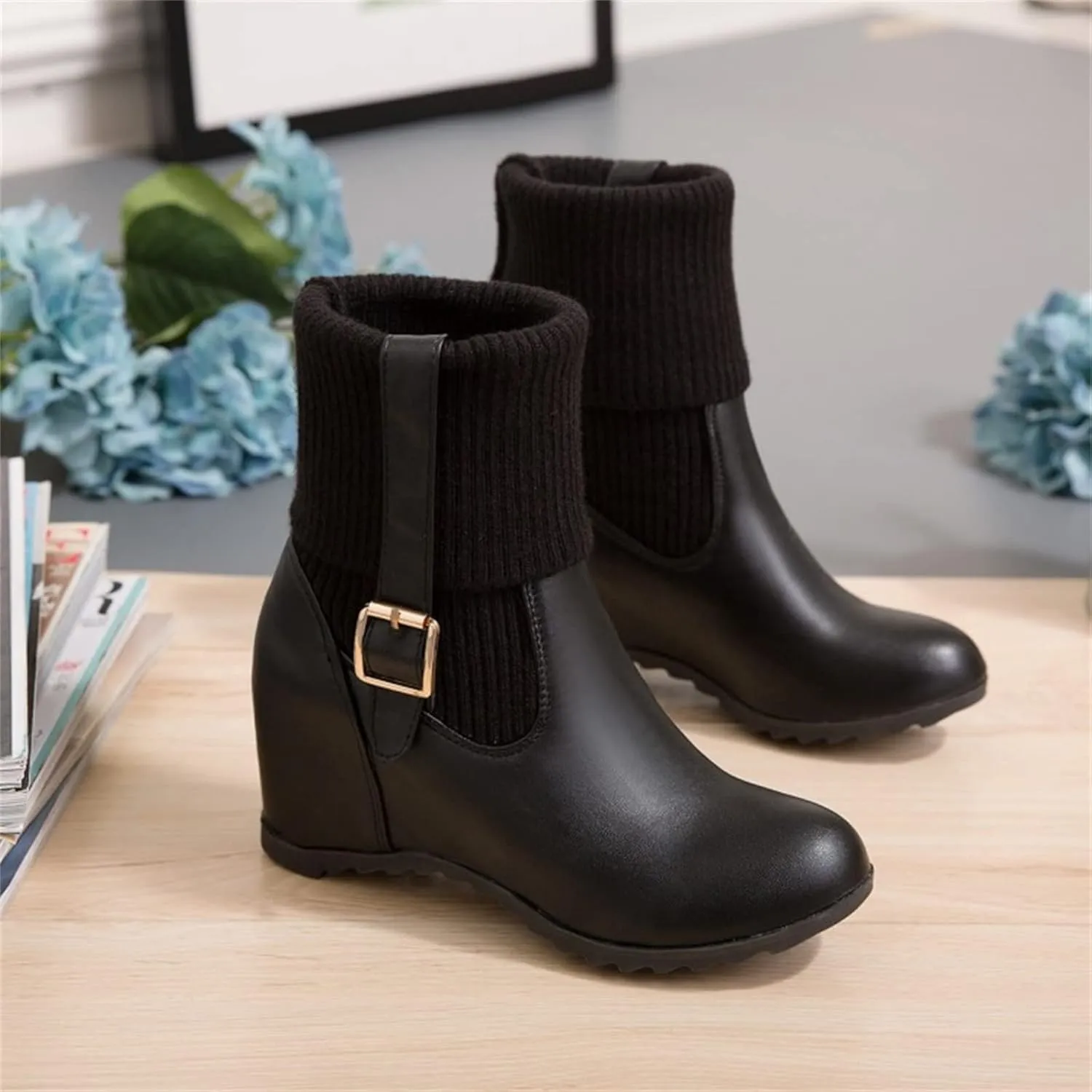 Gibobby Cowgirl Boots Women Wide Calf Cowgirl Fashion Slip On Western Leather Boots Square Toe Knee High Shoes 52