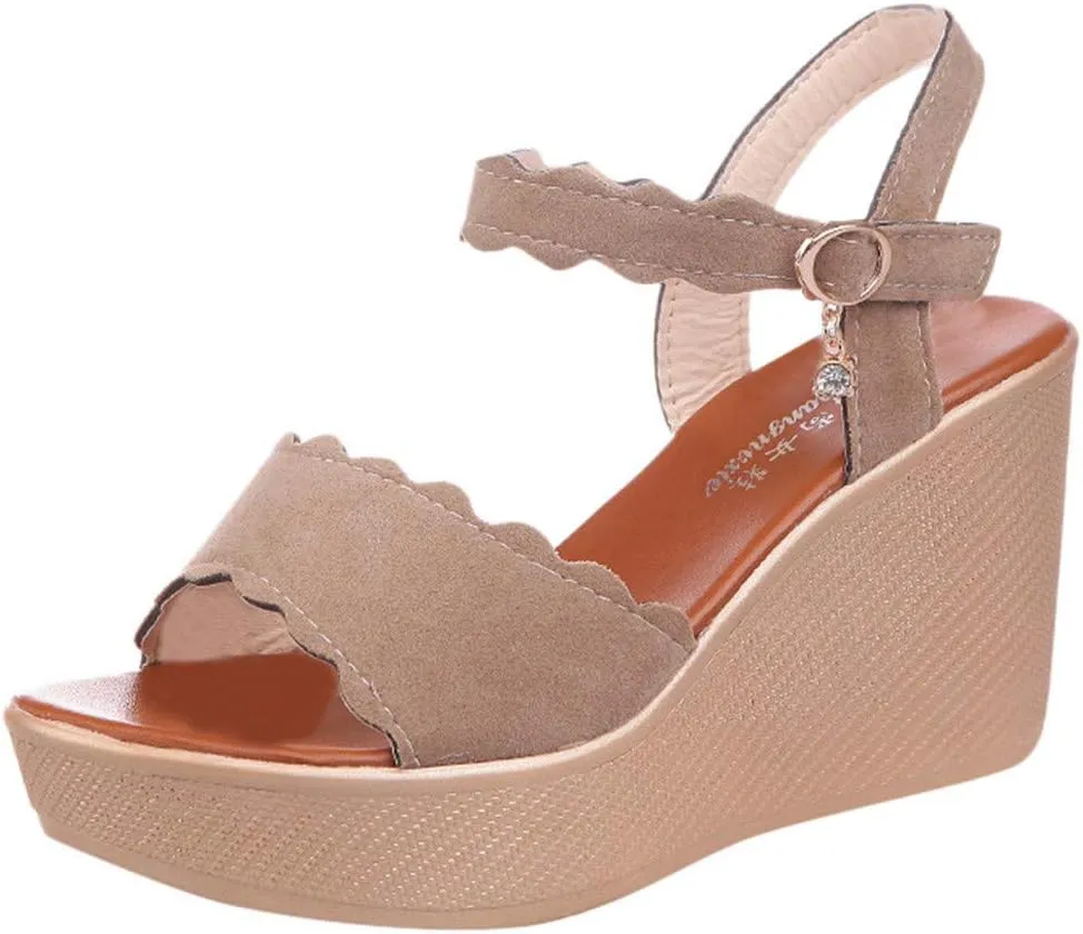 Gibobby Gladiator Sandals for Women,Open Toe Slip On Platform Sandals Espadrilles Zipper Wedges Shallow Beach Shoes