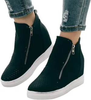 Gibobby Sneakers for Women Wide Width,Casual Slip On Lazy Shoes Breathable Hollow-Out Flat Loafers Wedge Shoes