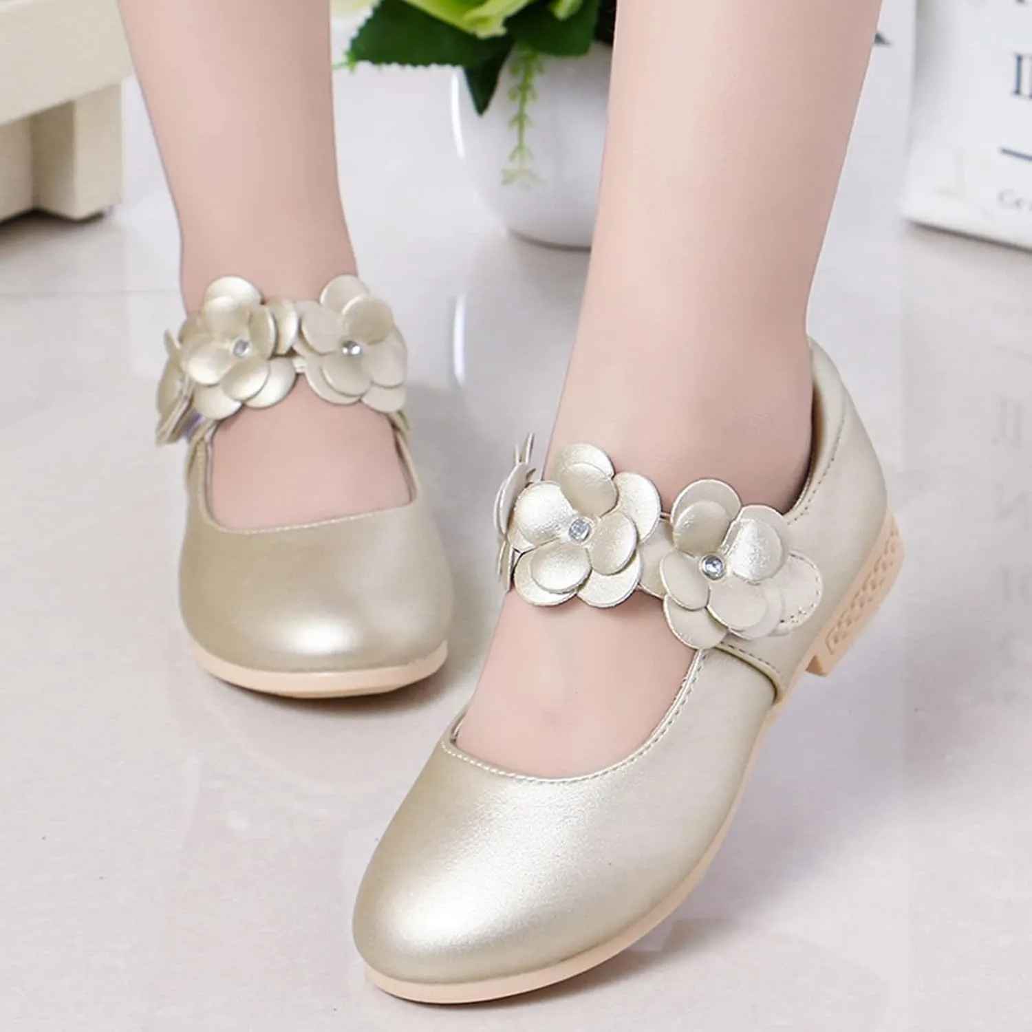 Girls Ballerina Flats Mary Jane Front Flower Dress Shoes for Wedding, Party, Walking,Toddler/Little Girls Ballet Shoes