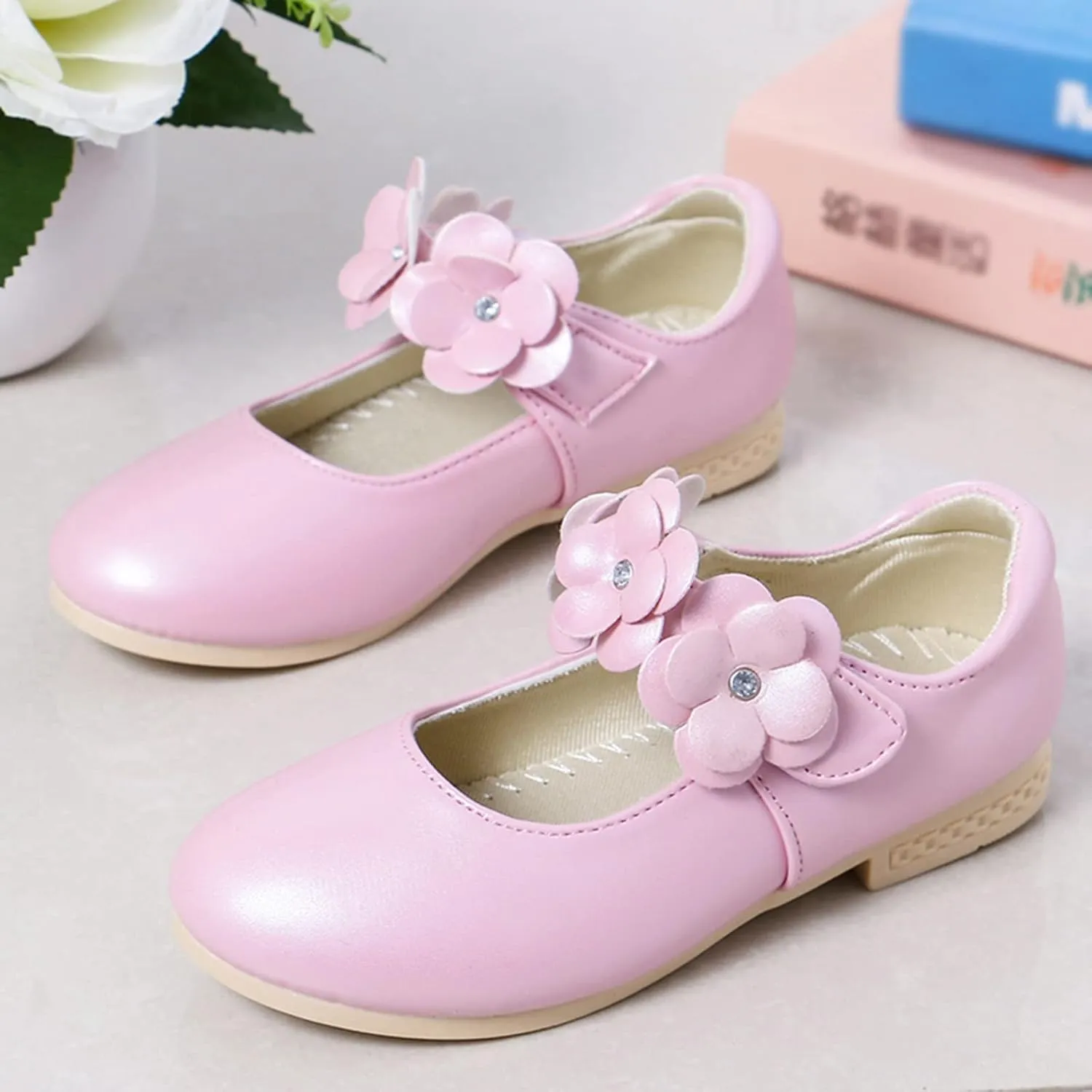 Girls Ballerina Flats Mary Jane Front Flower Dress Shoes for Wedding, Party, Walking,Toddler/Little Girls Ballet Shoes