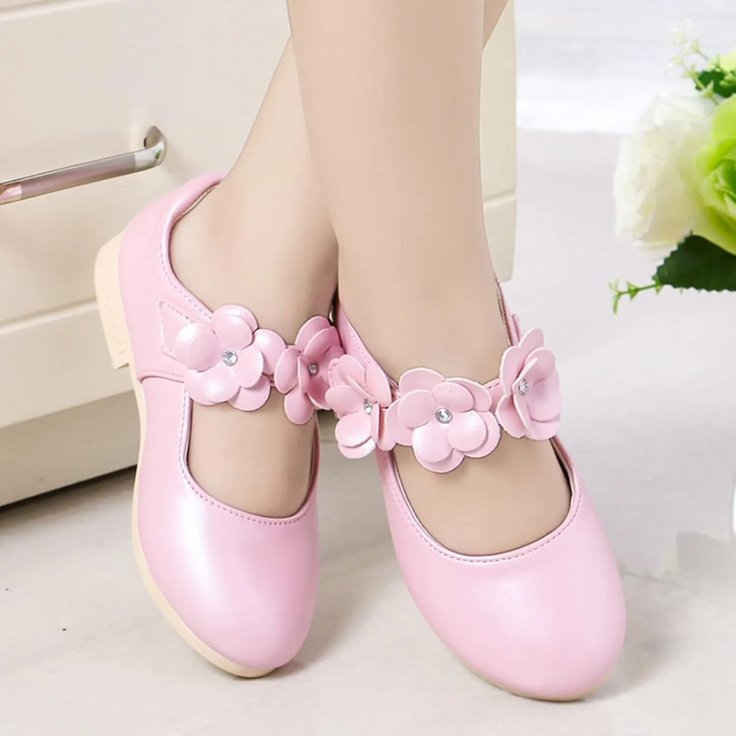 Girls Ballerina Flats Mary Jane Front Flower Dress Shoes for Wedding, Party, Walking,Toddler/Little Girls Ballet Shoes