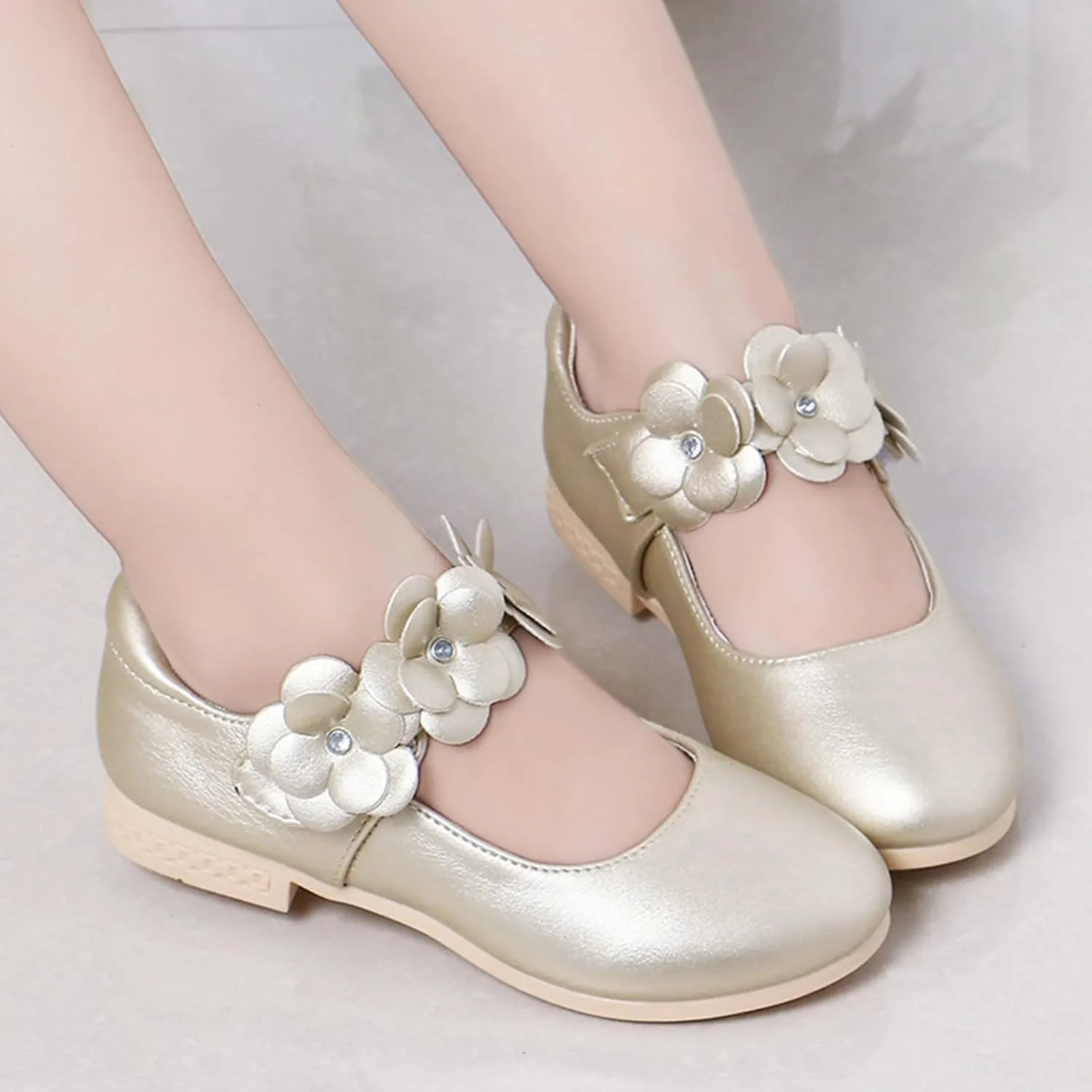 Girls Ballerina Flats Mary Jane Front Flower Dress Shoes for Wedding, Party, Walking,Toddler/Little Girls Ballet Shoes