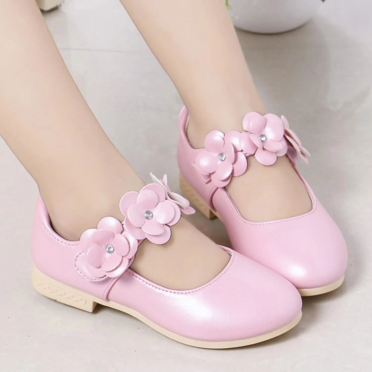 Girls Ballerina Flats Mary Jane Front Flower Dress Shoes for Wedding, Party, Walking,Toddler/Little Girls Ballet Shoes
