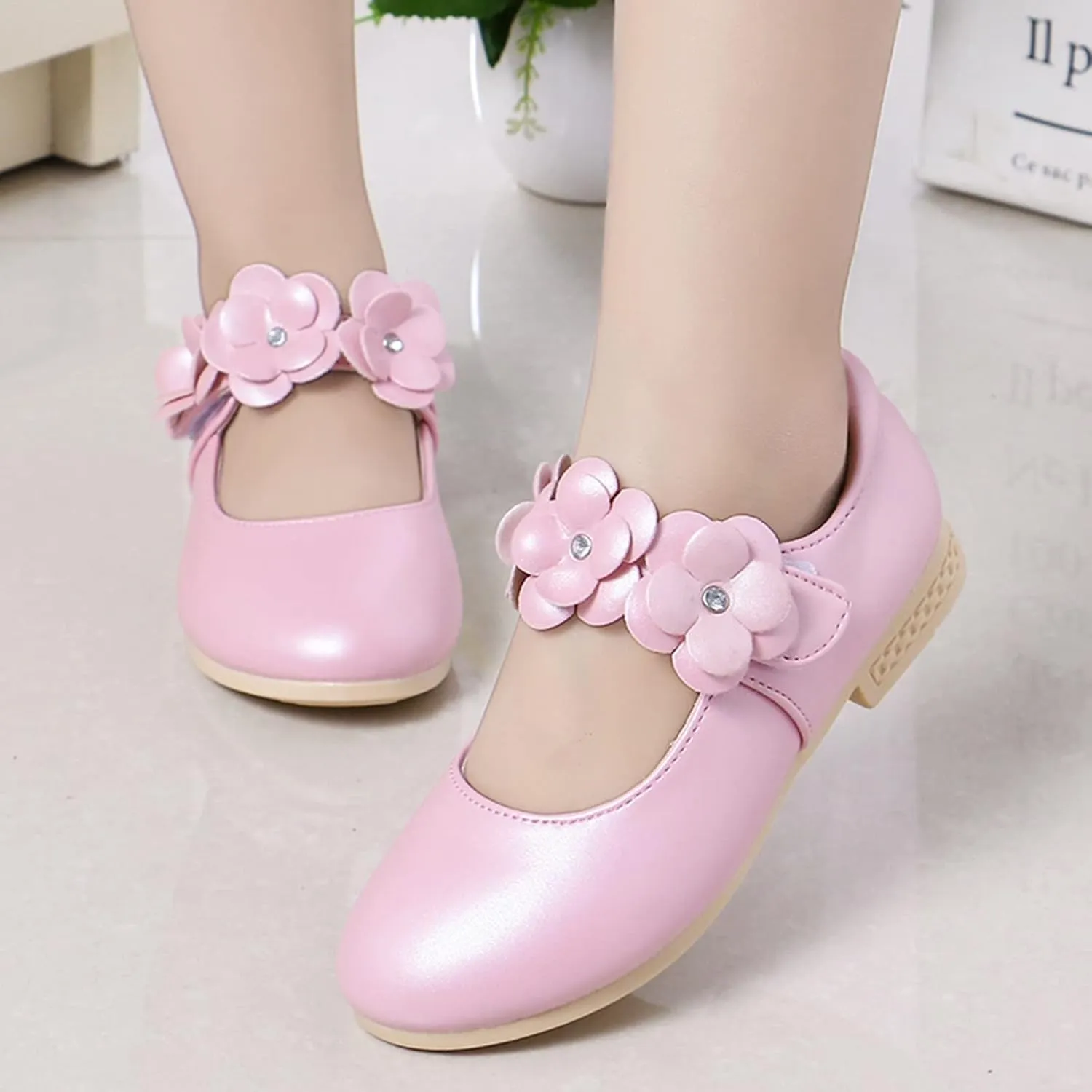 Girls Ballerina Flats Mary Jane Front Flower Dress Shoes for Wedding, Party, Walking,Toddler/Little Girls Ballet Shoes