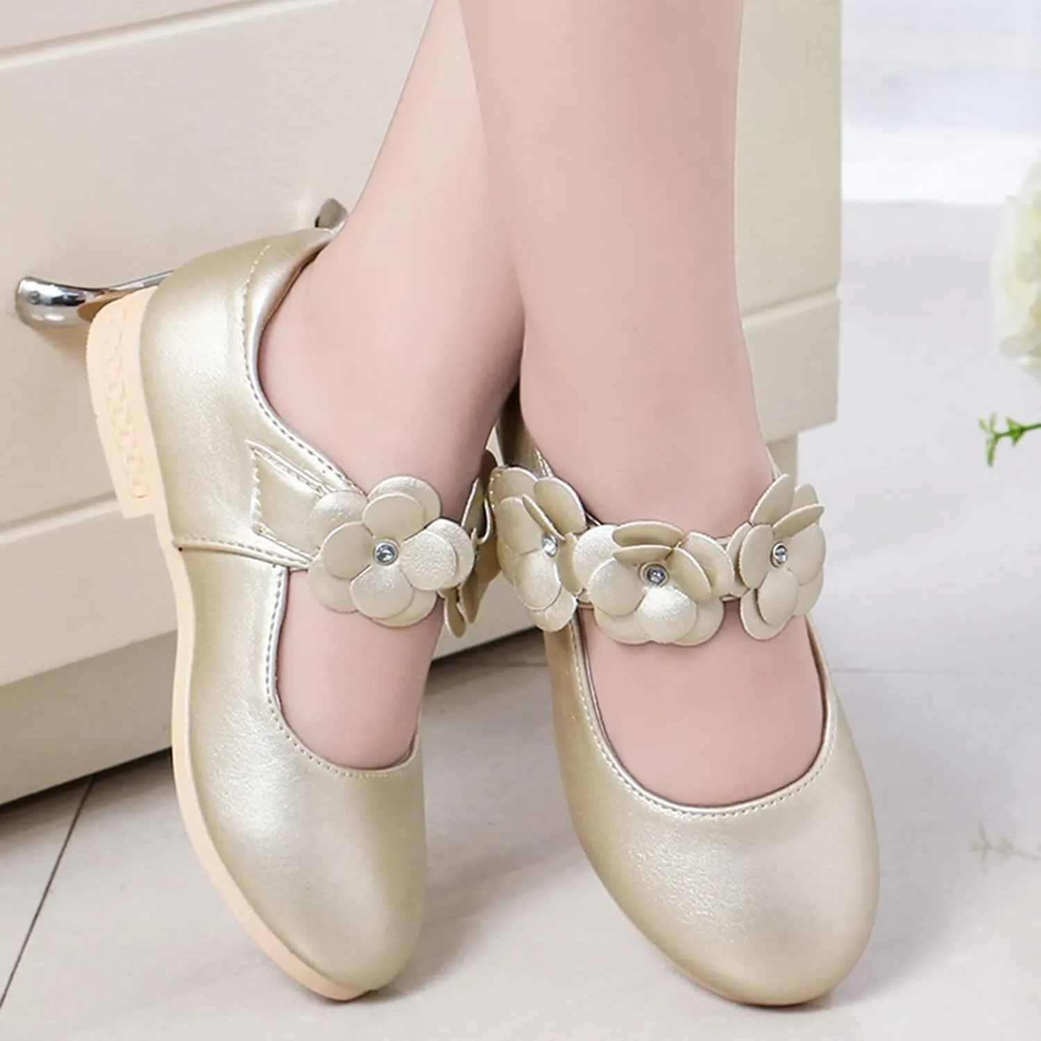 Girls Ballerina Flats Mary Jane Front Flower Dress Shoes for Wedding, Party, Walking,Toddler/Little Girls Ballet Shoes