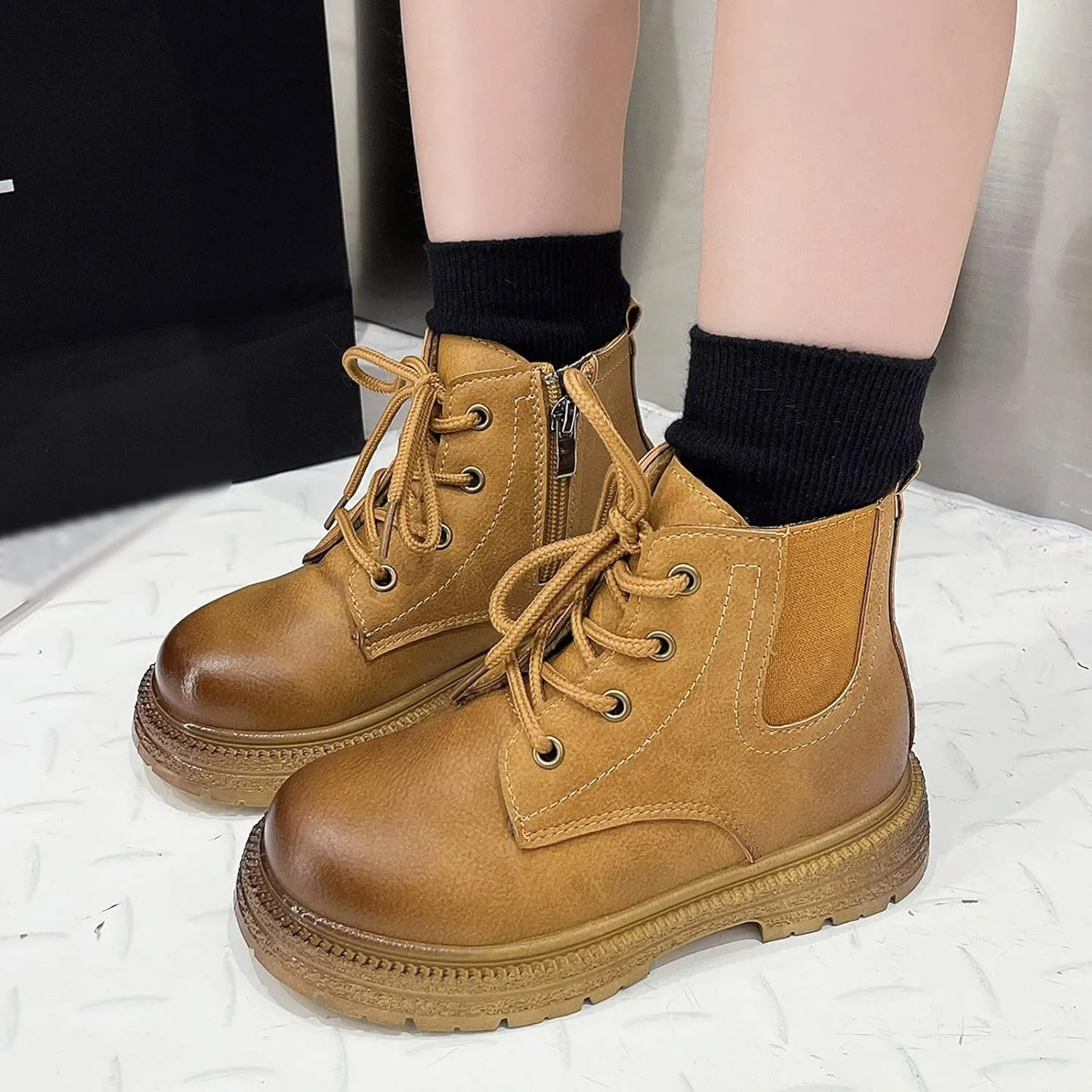 Girls Boots Ankle Boots Low Heels Booties with Side Zipper/Lace up Girls Ankle Boots Size 2 3 4 5 6 7 8