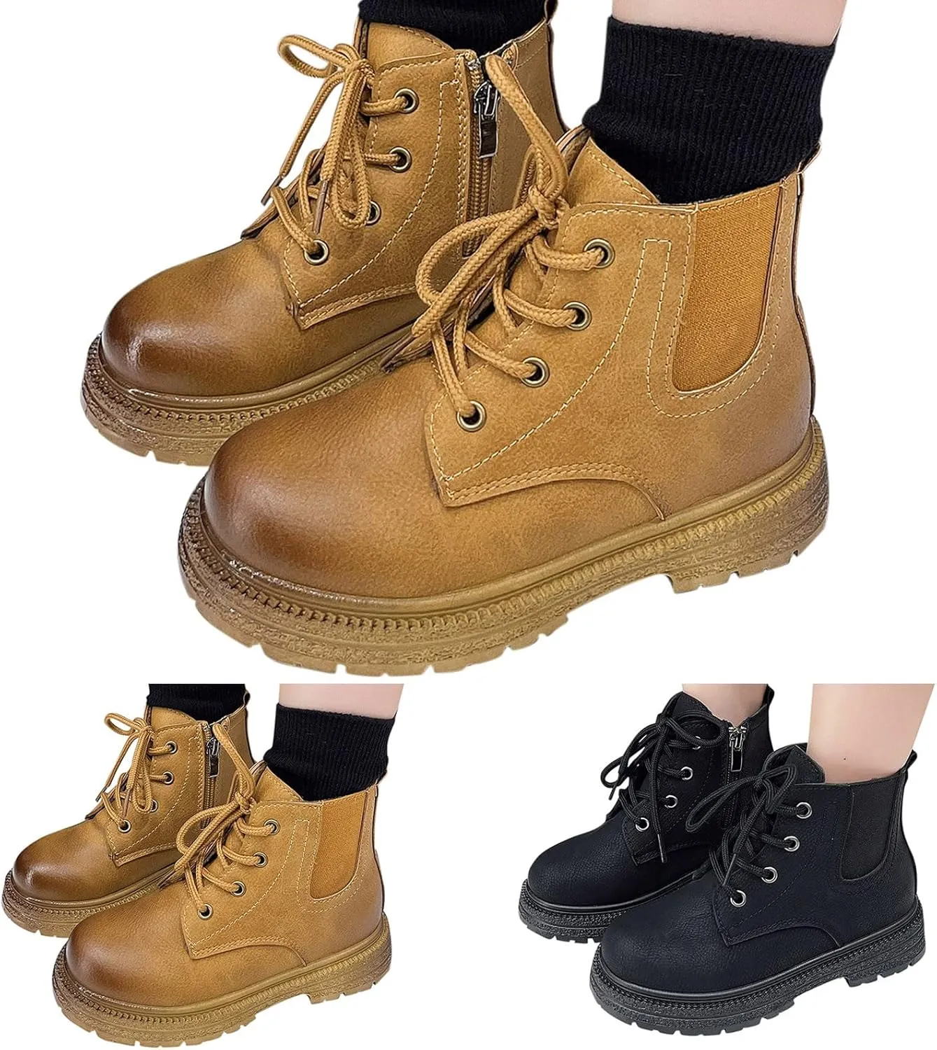 Girls Boots Ankle Boots Low Heels Booties with Side Zipper/Lace up Girls Ankle Boots Size 2 3 4 5 6 7 8