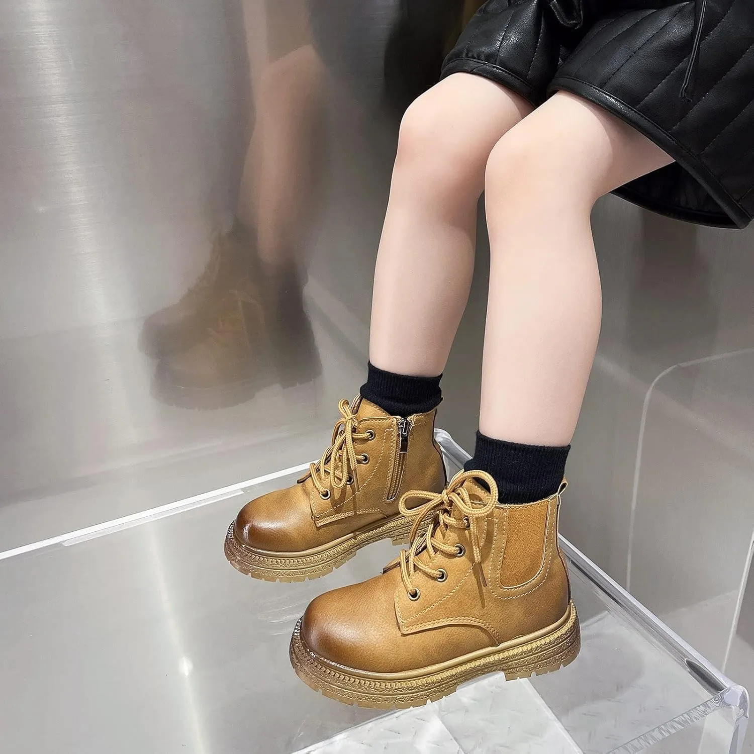 Girls Boots Ankle Boots Low Heels Booties with Side Zipper/Lace up Girls Ankle Boots Size 2 3 4 5 6 7 8