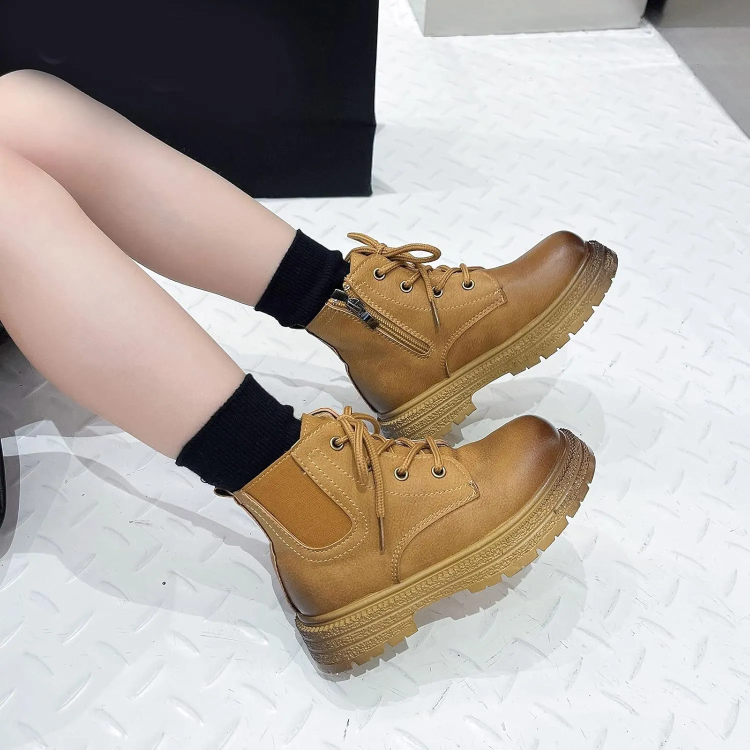 Girls Boots Ankle Boots Low Heels Booties with Side Zipper/Lace up Girls Ankle Boots Size 2 3 4 5 6 7 8
