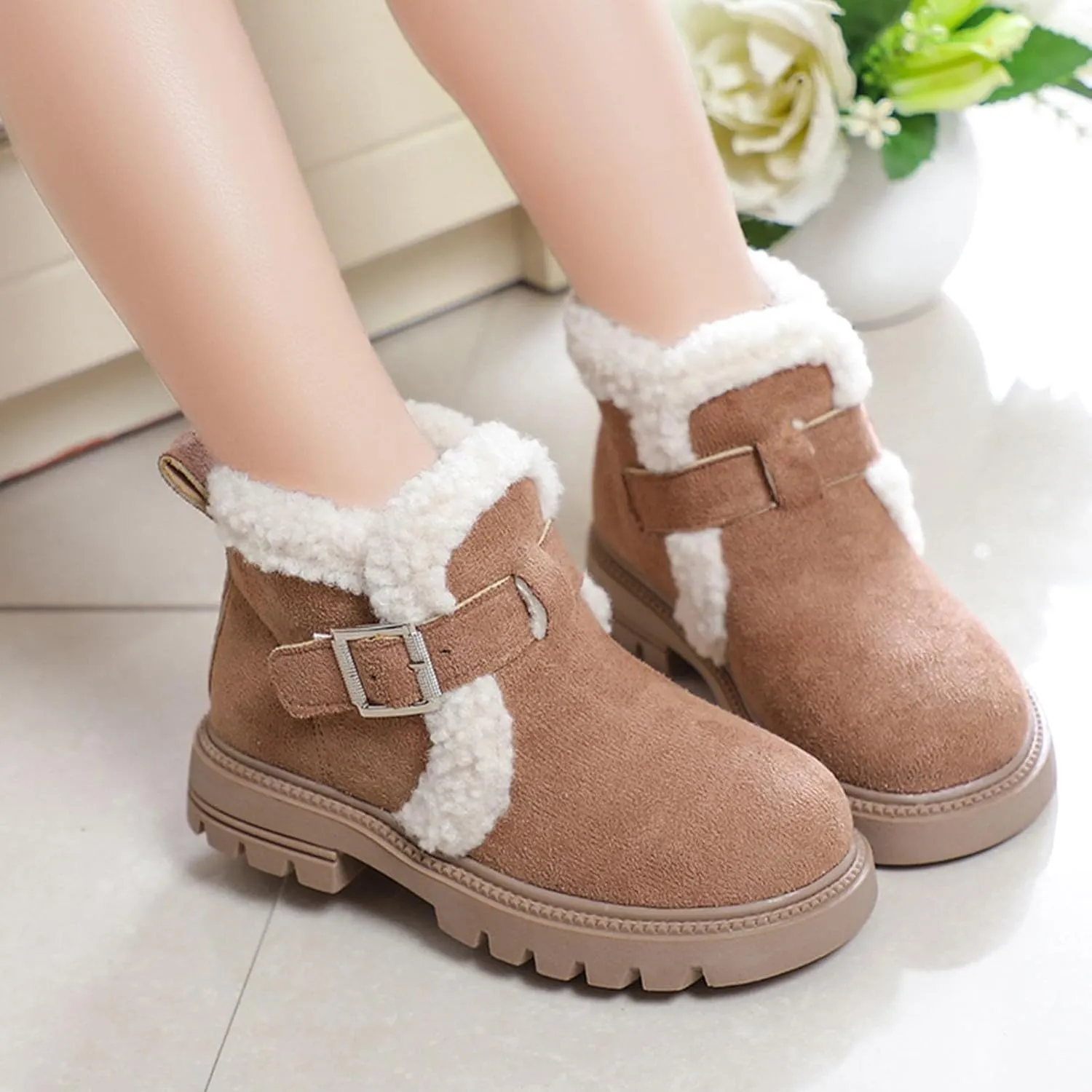 Girls Boots Kids Ankle Boots for Toddler Little Kid Big Kid Fleece Lined Short Booties Non Slip Warm Winter Boot