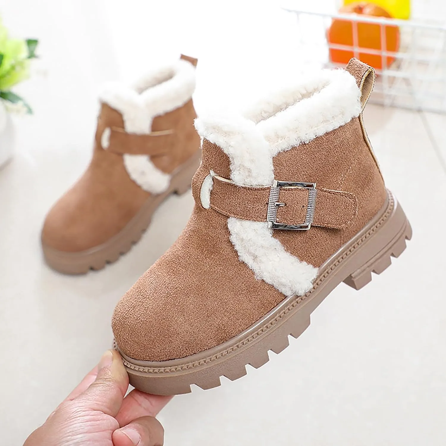 Girls Boots Kids Ankle Boots for Toddler Little Kid Big Kid Fleece Lined Short Booties Non Slip Warm Winter Boot