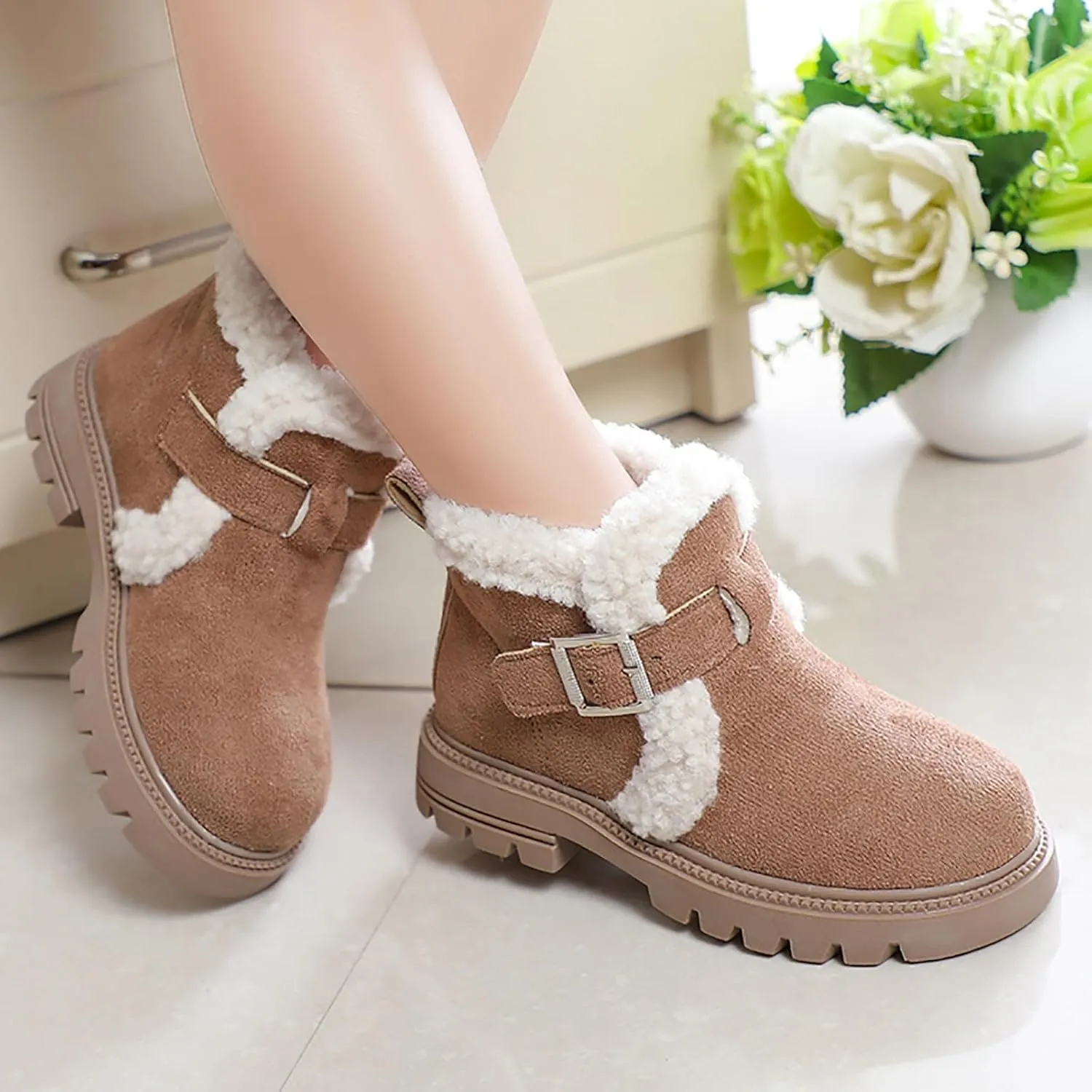 Girls Boots Kids Ankle Boots for Toddler Little Kid Big Kid Fleece Lined Short Booties Non Slip Warm Winter Boot