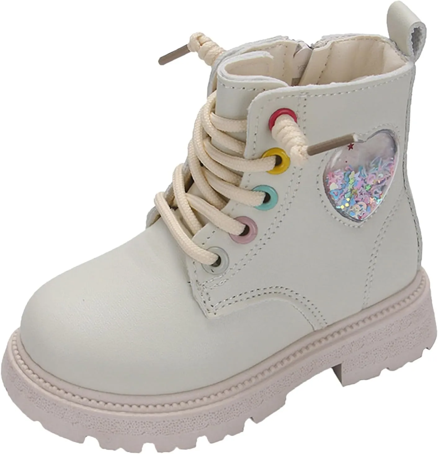Girls Boots Lace Up Side Zip Combat Ankle Boots Fleece Lined Low Heel Short Warm Dress Booties for Toddler/Little Kids