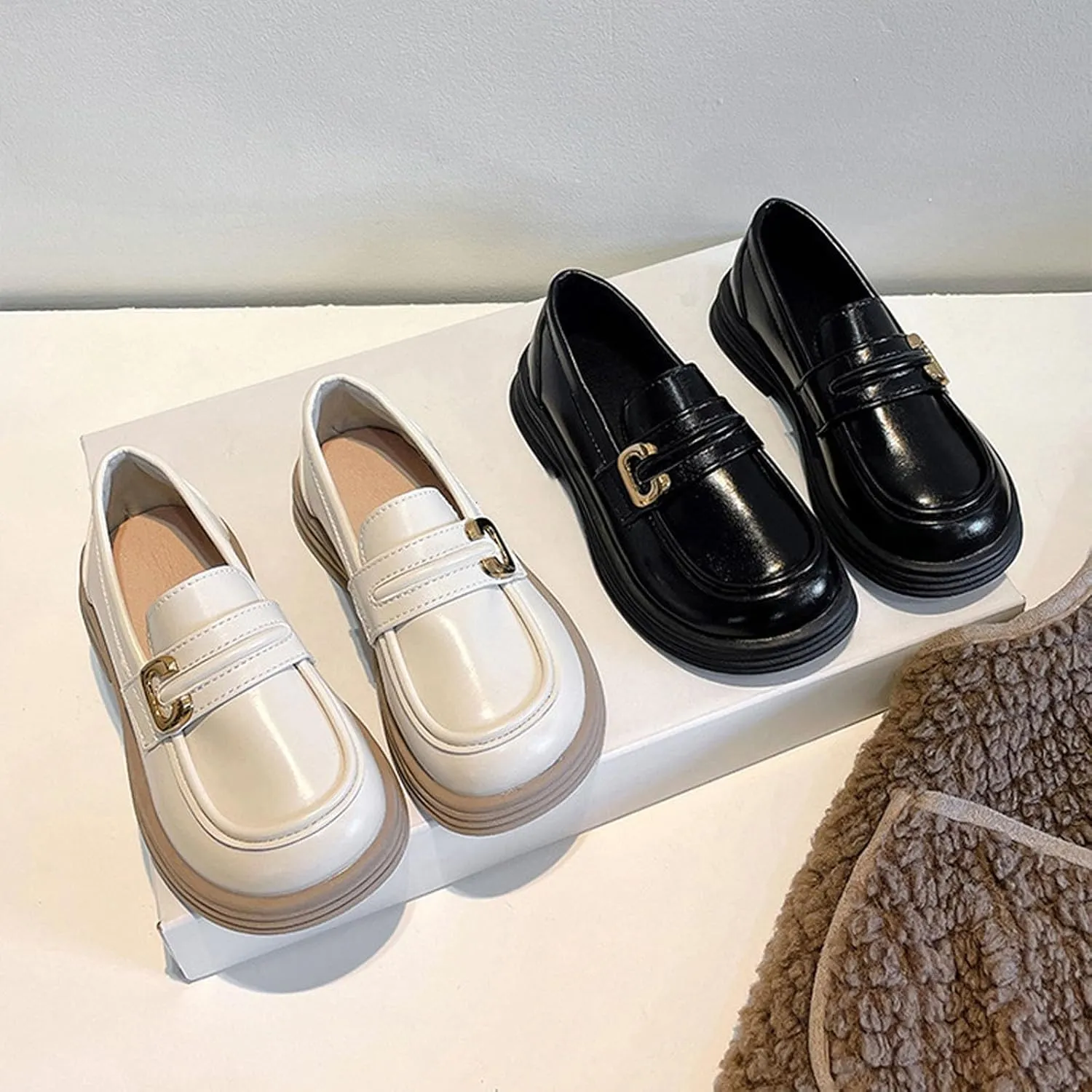 Girls Loafers Chunky Platform Classic Dress Shoes Big Little Kid PU Leather Rubber Sole Oxfor𝐝 School Uniform Shoes