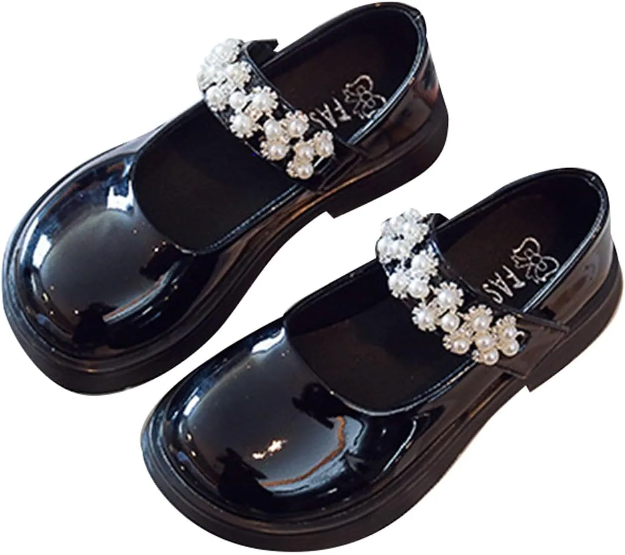 Girl's Mary Jane Dress Shoes Toddler Patent Leather Ballet Flat with Rhinestone Strap for Party Wedding School