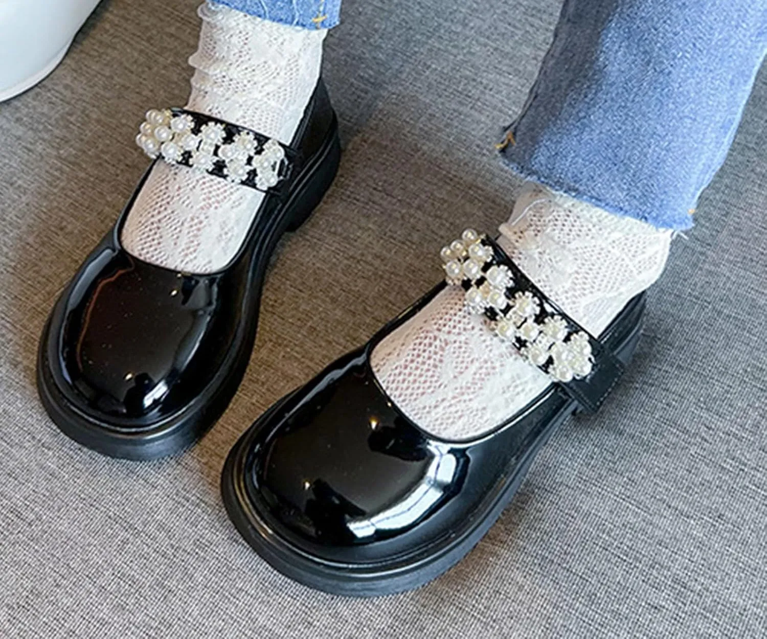 Girl's Mary Jane Dress Shoes Toddler Patent Leather Ballet Flat with Rhinestone Strap for Party Wedding School